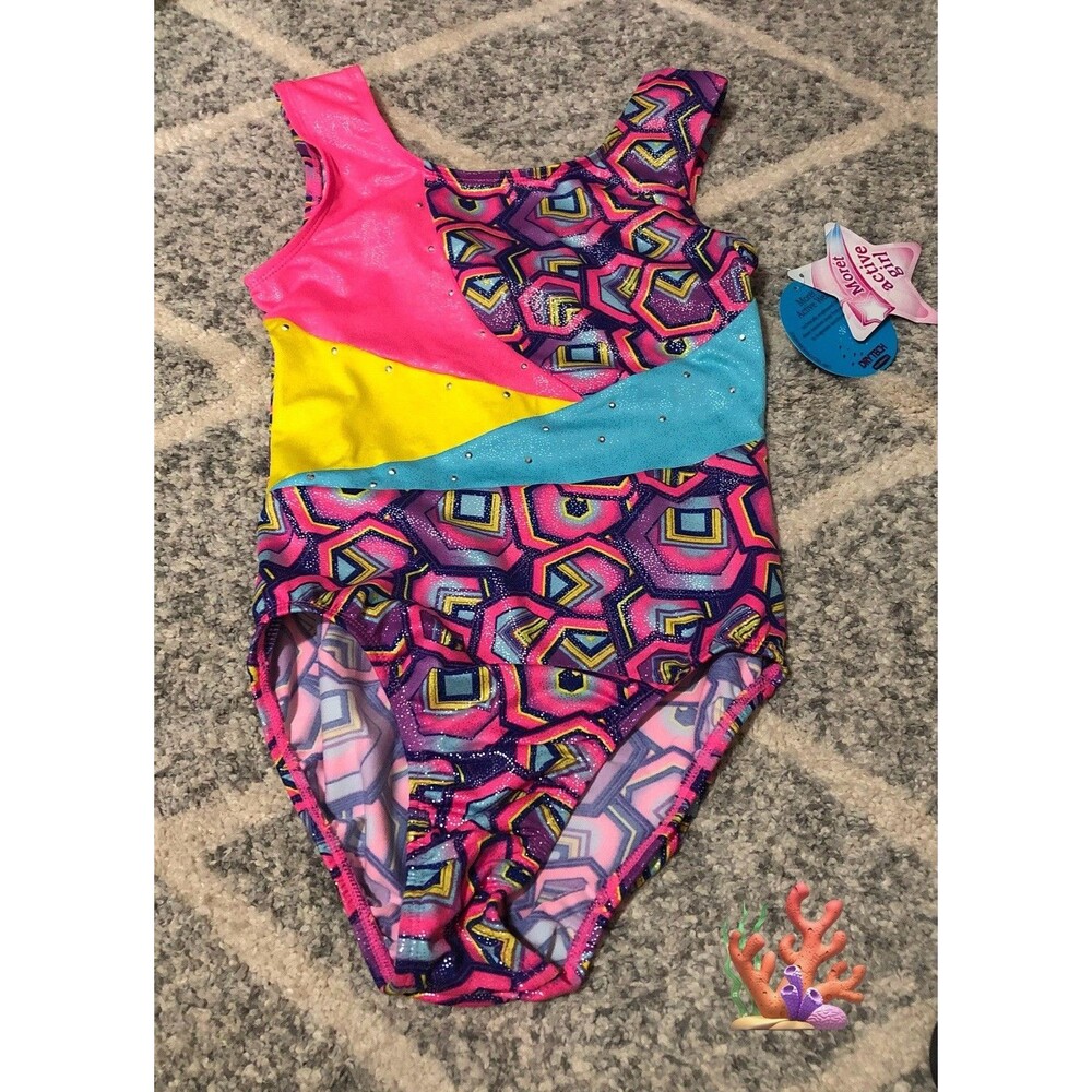 Moret Kids 12/14 Hexagon Shapes Printed Gymnastics Leotard NWT
